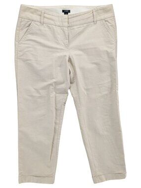 J.CREW City Fit Cropped Pants Womens Khaki Beige Cotton Cuffed Flat Front Sz 10